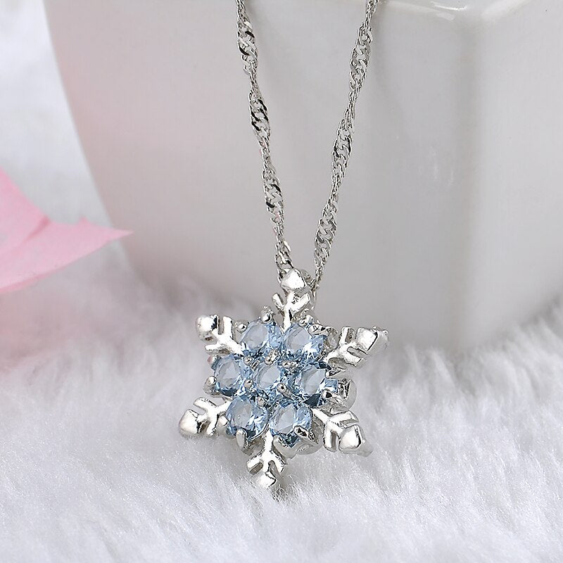 Blue Crystal Snowflake Necklaces